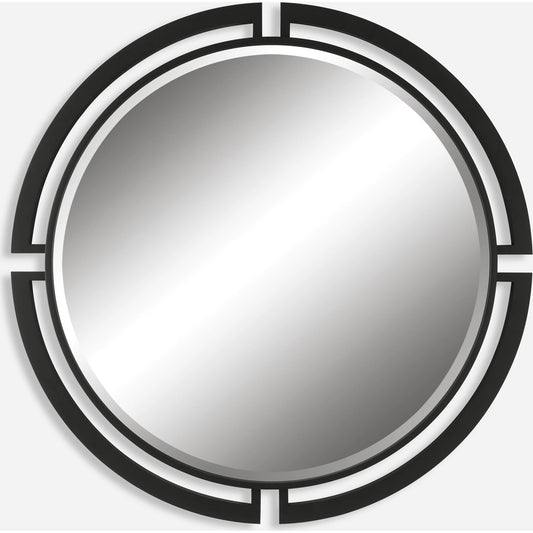 Quadrant Round Mirror by Uttermost in satin black. Made from iron, mdf, mirror in a modern style.