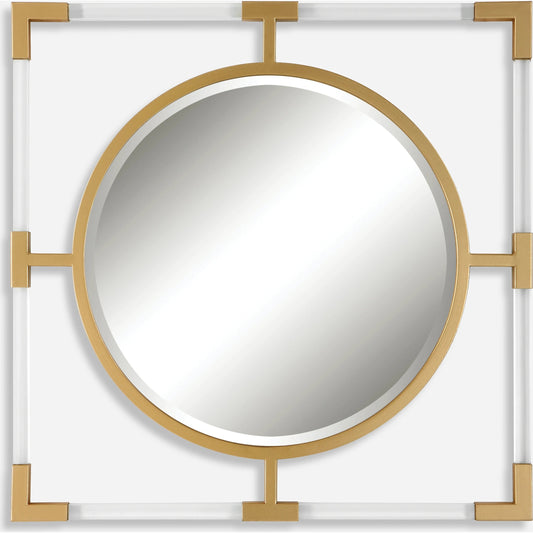 Balkan Small Mirror by Uttermost in gold. Made from mdf, mirror, iron, acrylic in a modern style.