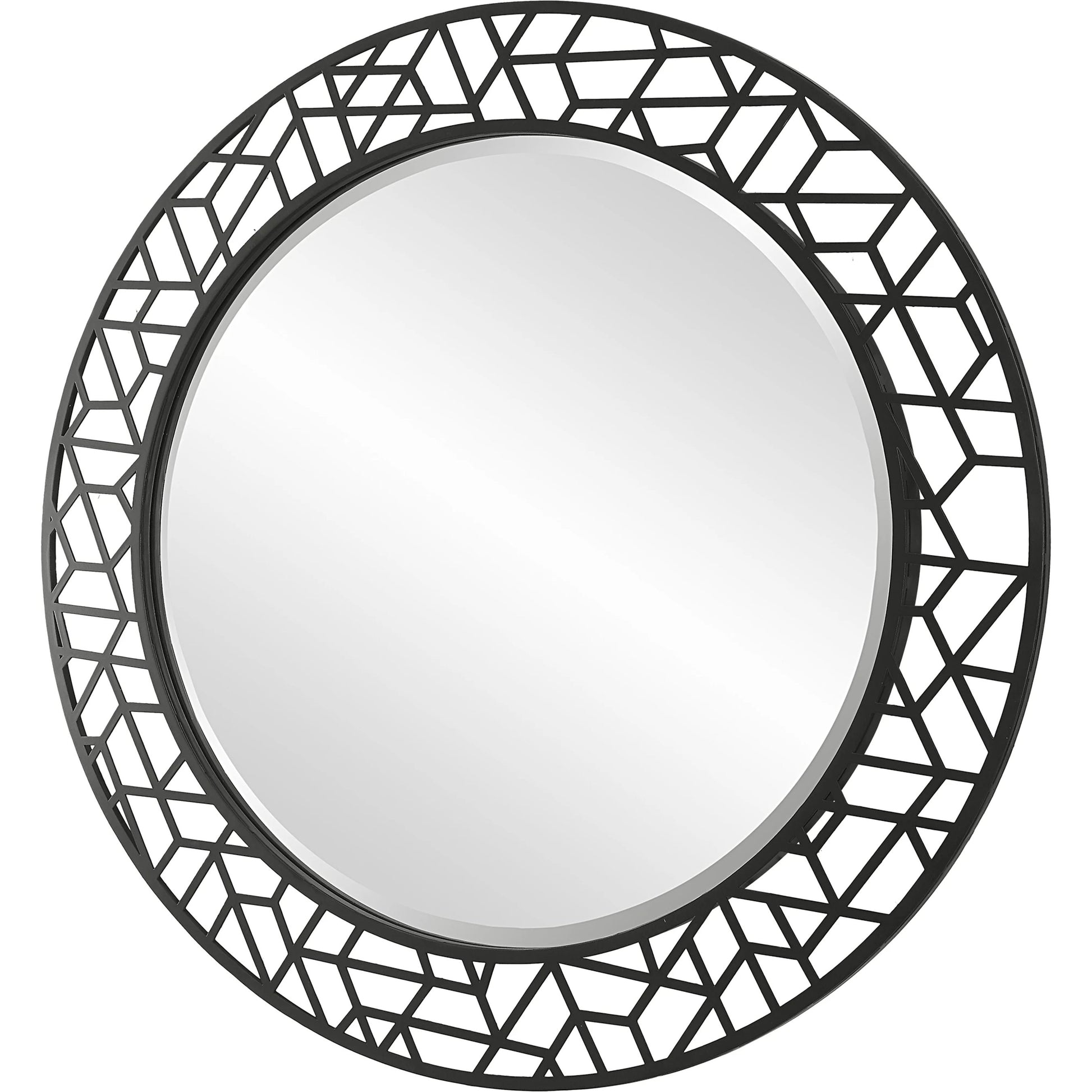 Mosaic Round Mirror by Uttermost in black. Made from mdf, iron, mirror in a modern style.