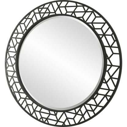 Mosaic Round Mirror by Uttermost in black. Made from mdf, iron, mirror in a modern style.