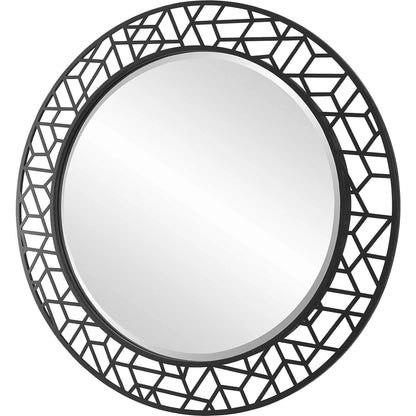 Mosaic Round Mirror by Uttermost in black. Made from mdf, iron, mirror in a modern style.
