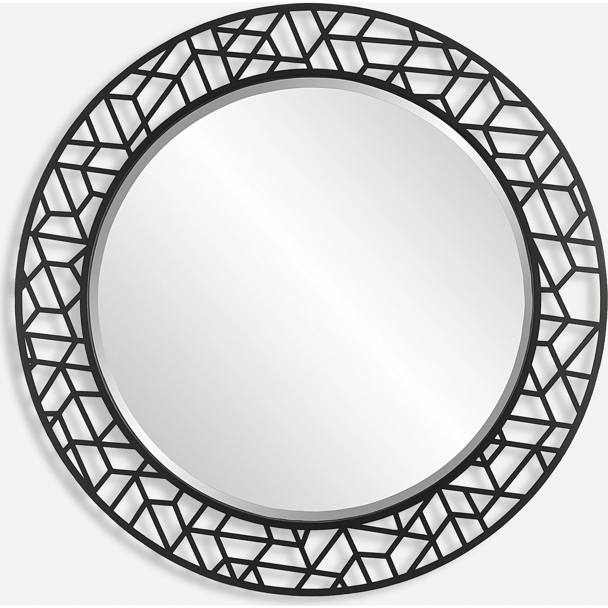 Mosaic Round Mirror by Uttermost in black. Made from mdf, iron, mirror in a modern style.