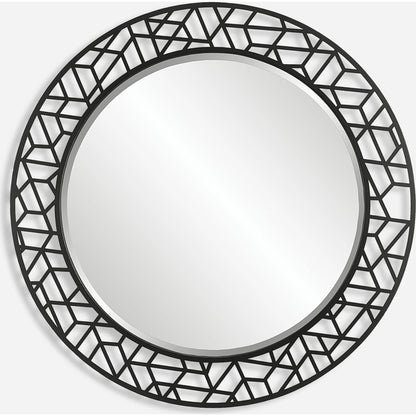 Mosaic Round Mirror by Uttermost in black. Made from mdf, iron, mirror in a modern style.