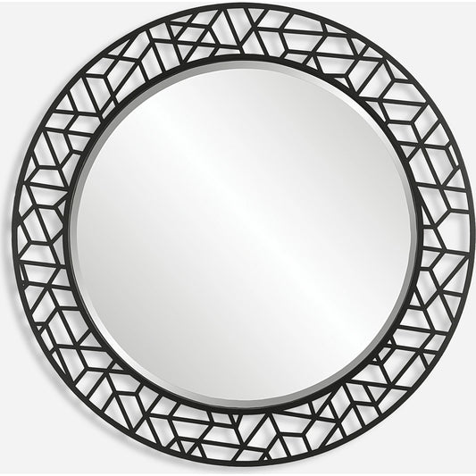 Mosaic Round Mirror by Uttermost in black. Made from mdf, iron, mirror in a modern style.