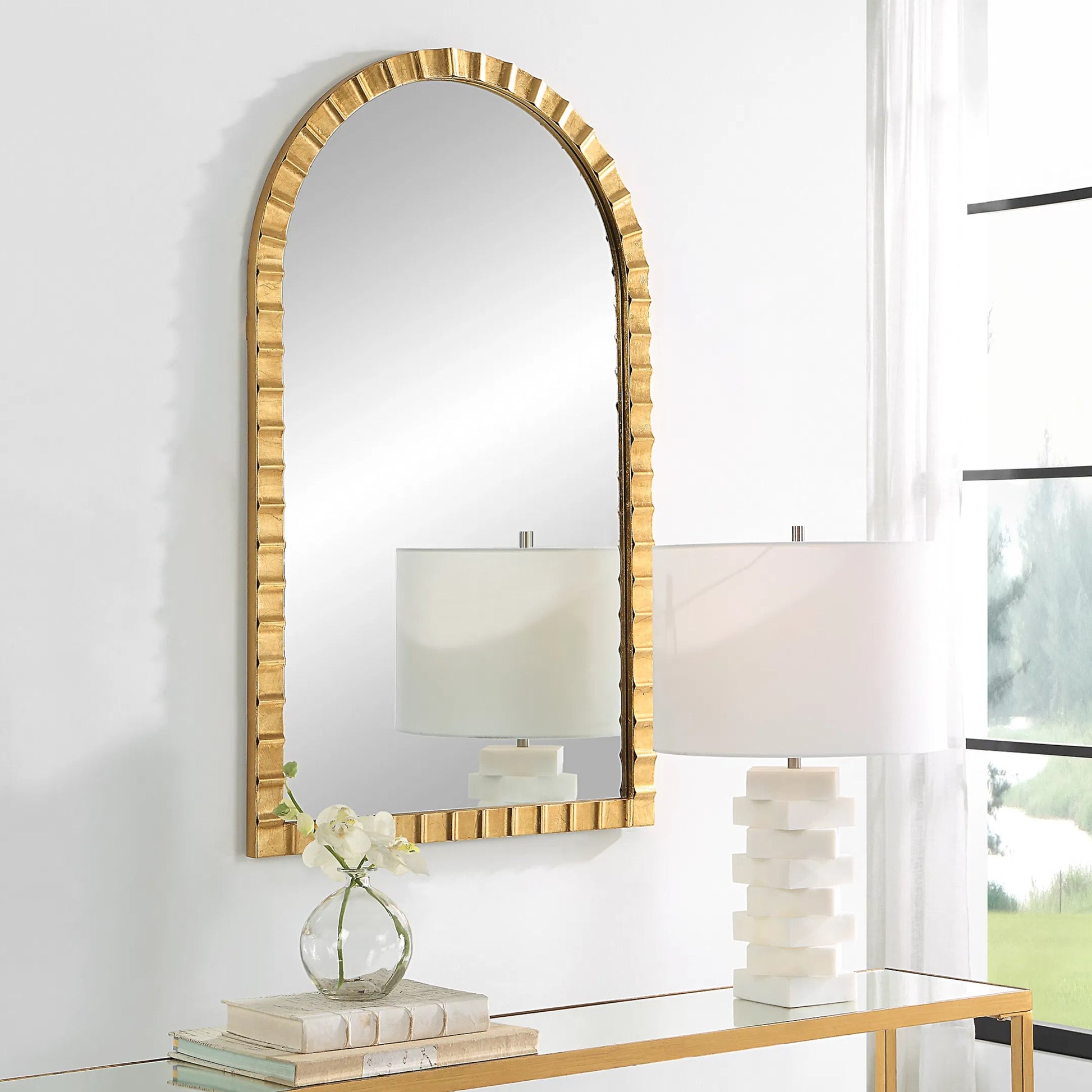 Dandridge Arch Mirror by Uttermost. Made from mdf, mirror, iron in a modern style.