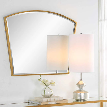Boundary Arch Mirror by Uttermost in antiqued gold leaf. Made from iron, mdf, mirror in a modern style.