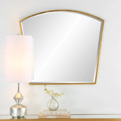 Boundary Arch Mirror by Uttermost in antiqued gold leaf. Made from iron, mdf, mirror in a modern style.