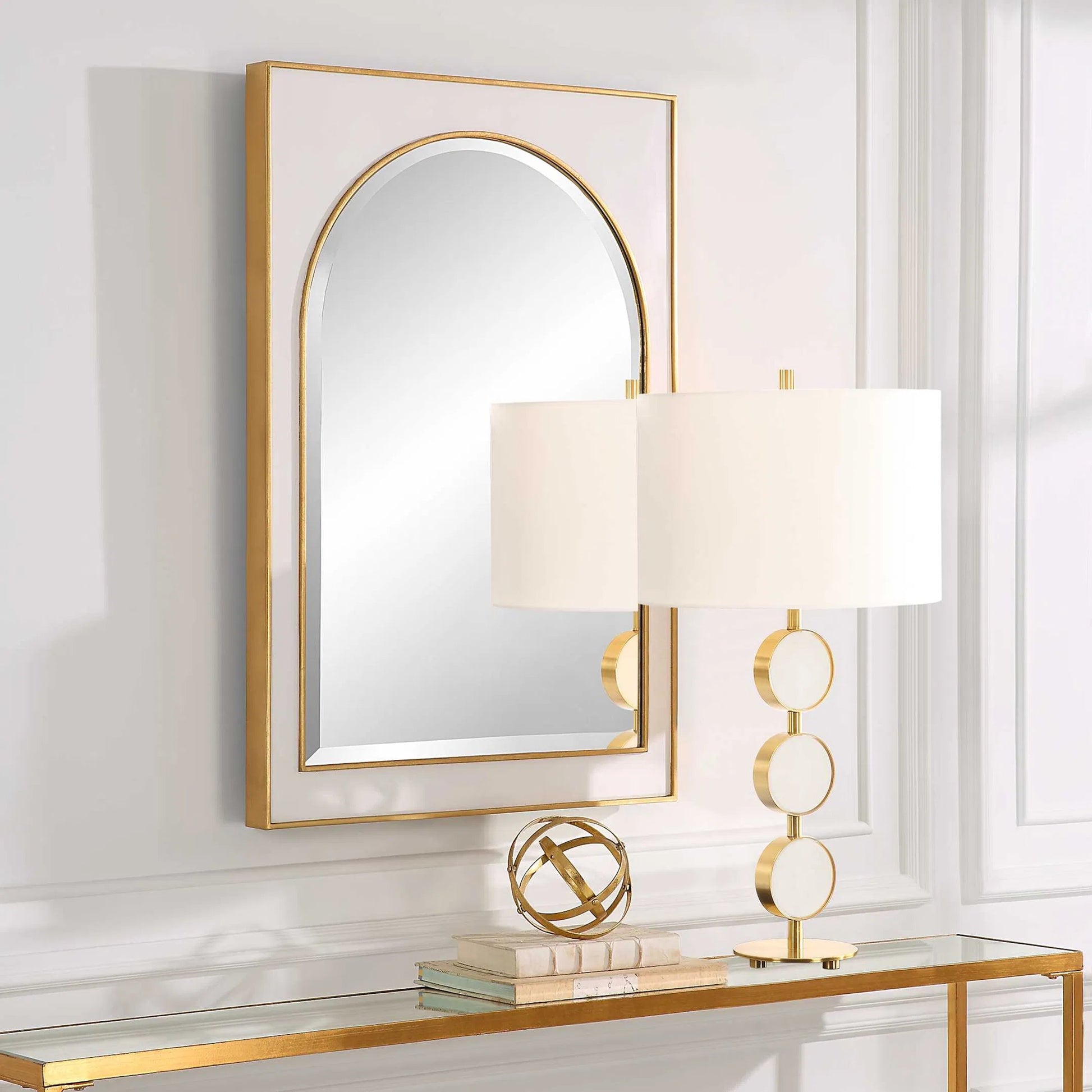 Crisanta Arch Mirror by Uttermost in gold. Made from mirror, iron, mdf in a modern style.