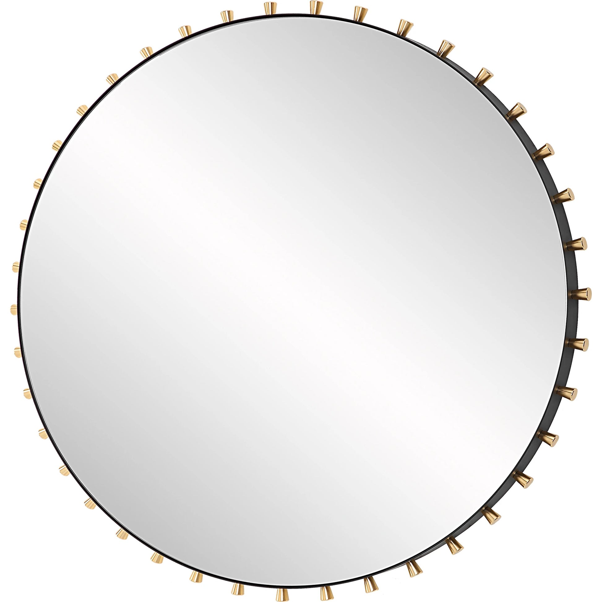Cosmopolitan Round Mirror by Uttermost in brass. Made from iron, mirror, mdf, aluminium alloy in a modern style.