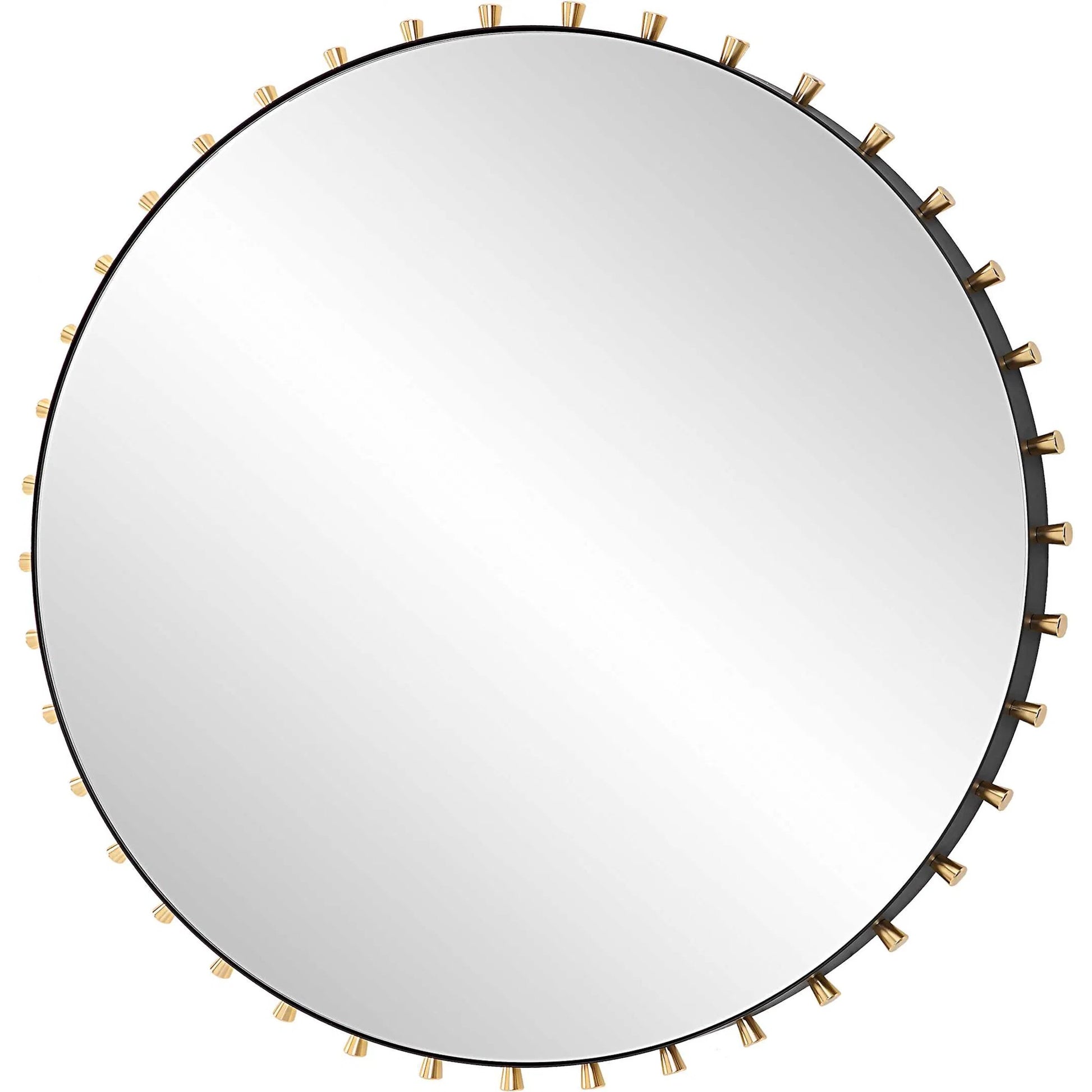 Cosmopolitan Round Mirror by Uttermost in brass. Made from iron, mirror, mdf, aluminium alloy in a modern style.