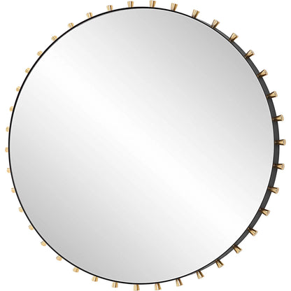 Cosmopolitan Round Mirror by Uttermost in brass. Made from iron, mirror, mdf, aluminium alloy in a modern style.