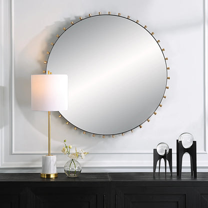 Cosmopolitan Round Mirror by Uttermost in brass. Made from iron, mirror, mdf, aluminium alloy in a modern style.
