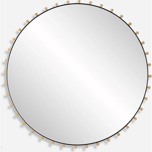 Cosmopolitan Round Mirror by Uttermost in brass. Made from iron, mirror, mdf, aluminium alloy in a modern style.