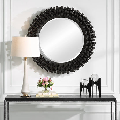 Circle of Piers Round Mirror by Uttermost in ebony. Made from fir, mirror, mdf in a modern style.