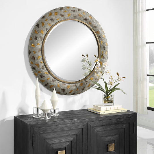 Terrazzo Round Mirror by Uttermost in copper. Made from copper, mirror, mdf in a modern style.