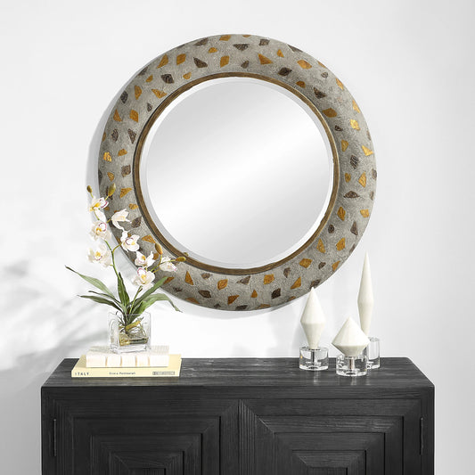Terrazzo Round Mirror by Uttermost in copper. Made from copper, mirror, mdf in a modern style.