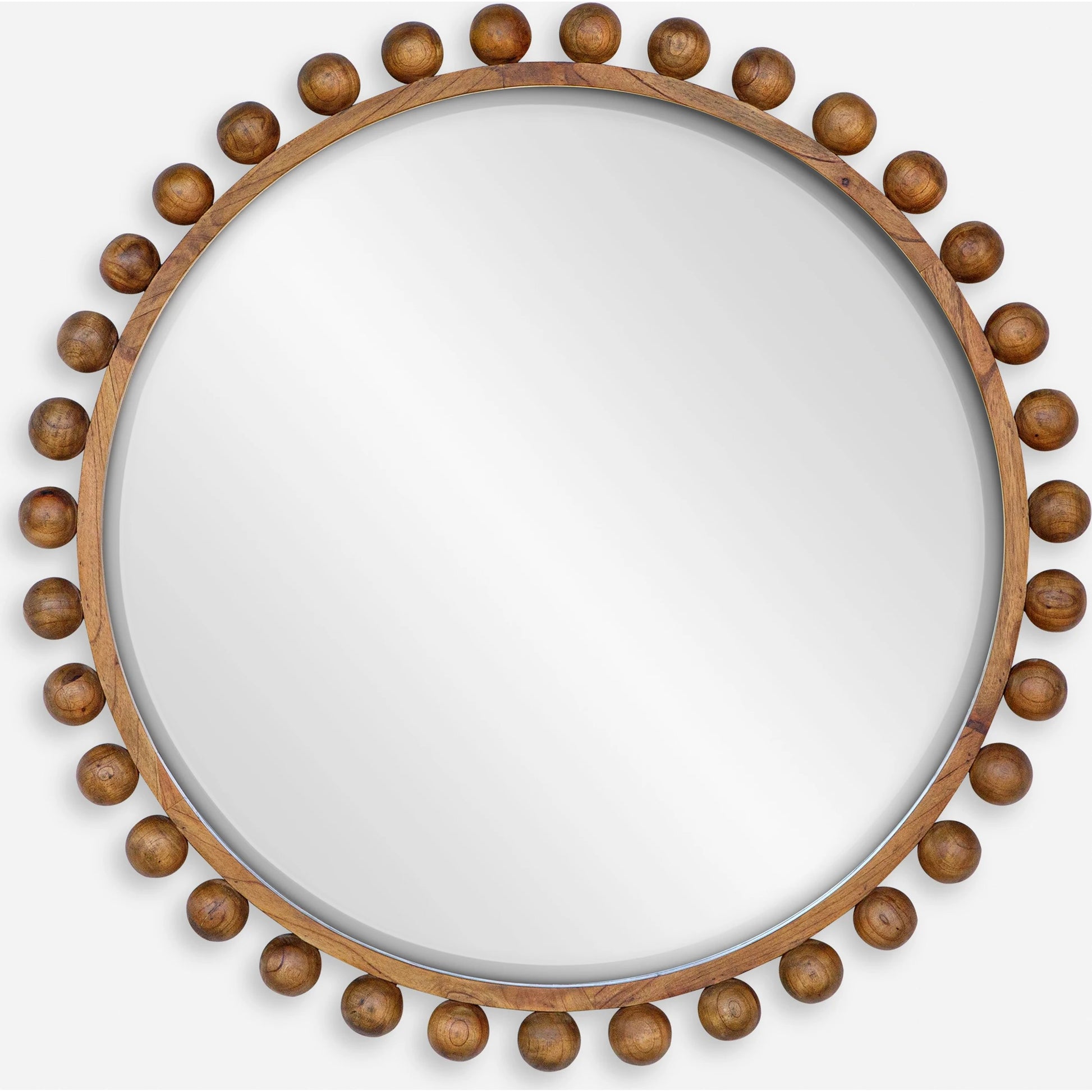 Cyra Beaded Round Mirror by Uttermost in walnut. Made from mahogany wood, carb mdf p2, glass, mtl in a modern style.