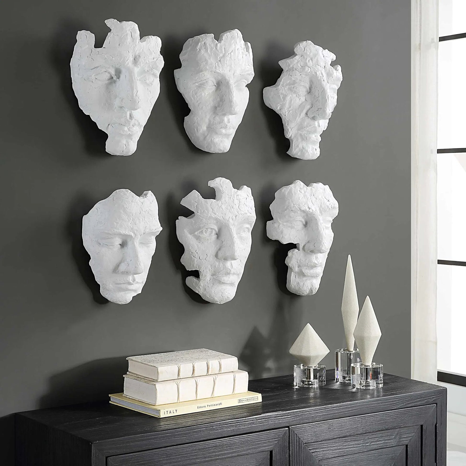 Self-Portrait Mask Wall Decor by Uttermost in white. Made from polyresin in a modern style.