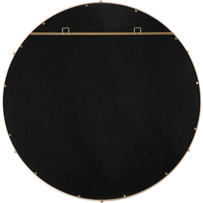 Cyprus Round Mirror by Uttermost in brass. Made from steel, mirror, mdf, pu leather, aluminum in a modern style.