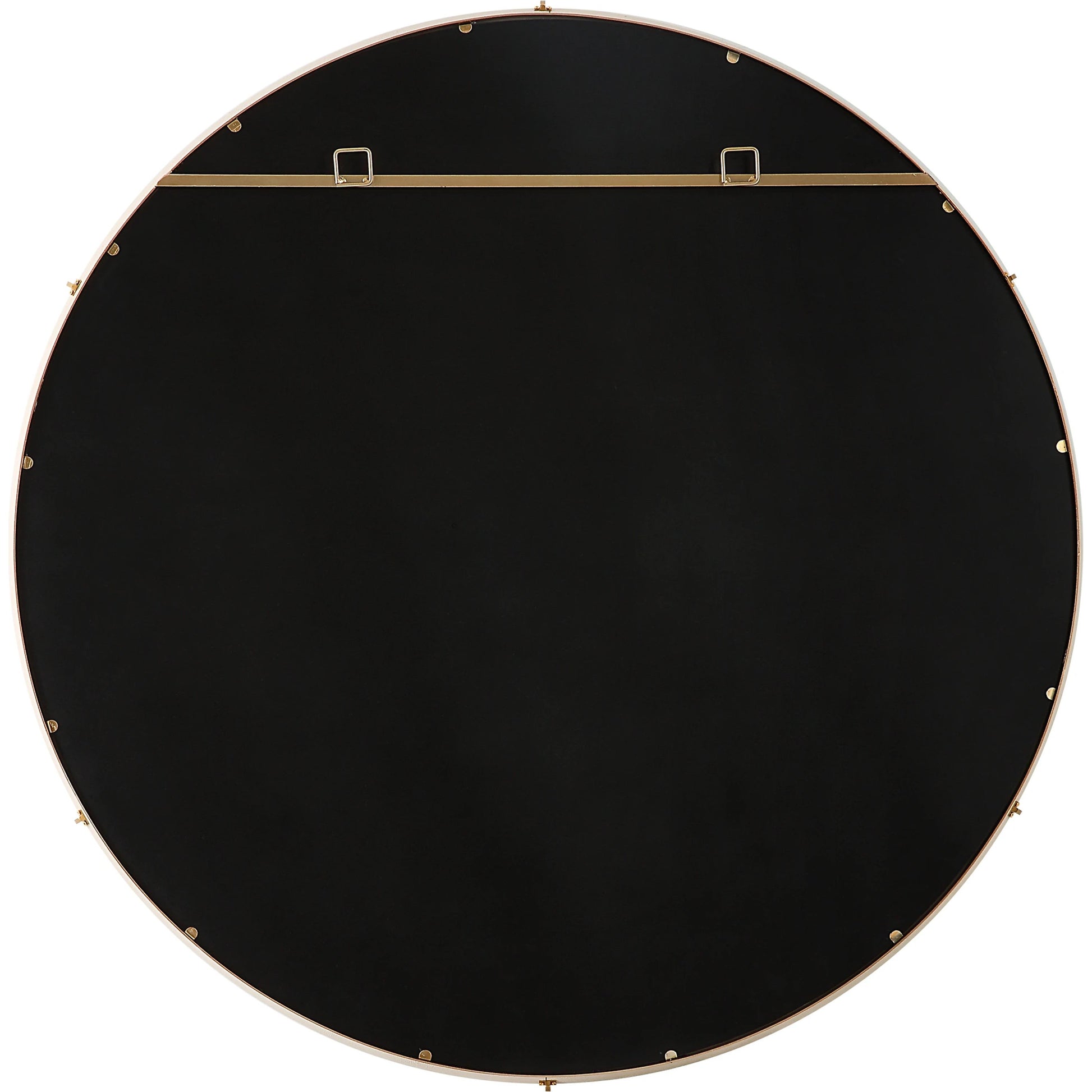 Cyprus Round Mirror by Uttermost in brass. Made from steel, mirror, mdf, pu leather, aluminum in a modern style.
