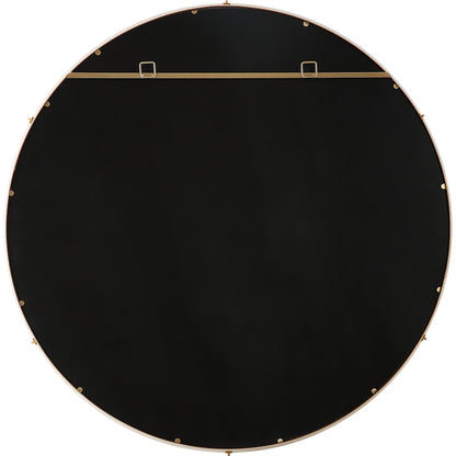Cyprus Round Mirror by Uttermost in brass. Made from steel, mirror, mdf, pu leather, aluminum in a modern style.
