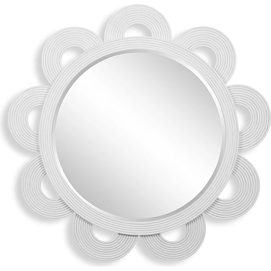 Clematis Rattan Round Mirror by Uttermost in white. Made from mango wood, plywood, rattan core in a eclectic & global style.