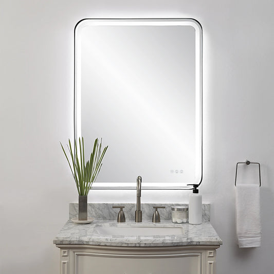 Crofton Lighted Mirror by Uttermost in satin black. Made from metal, mirror in a modern style.