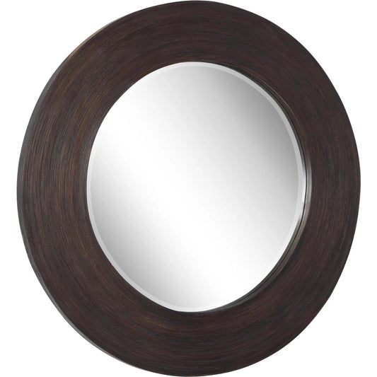 Dutton Round Mirror by Uttermost in dark walnut. Made from bamboo, plywood in a unique style.