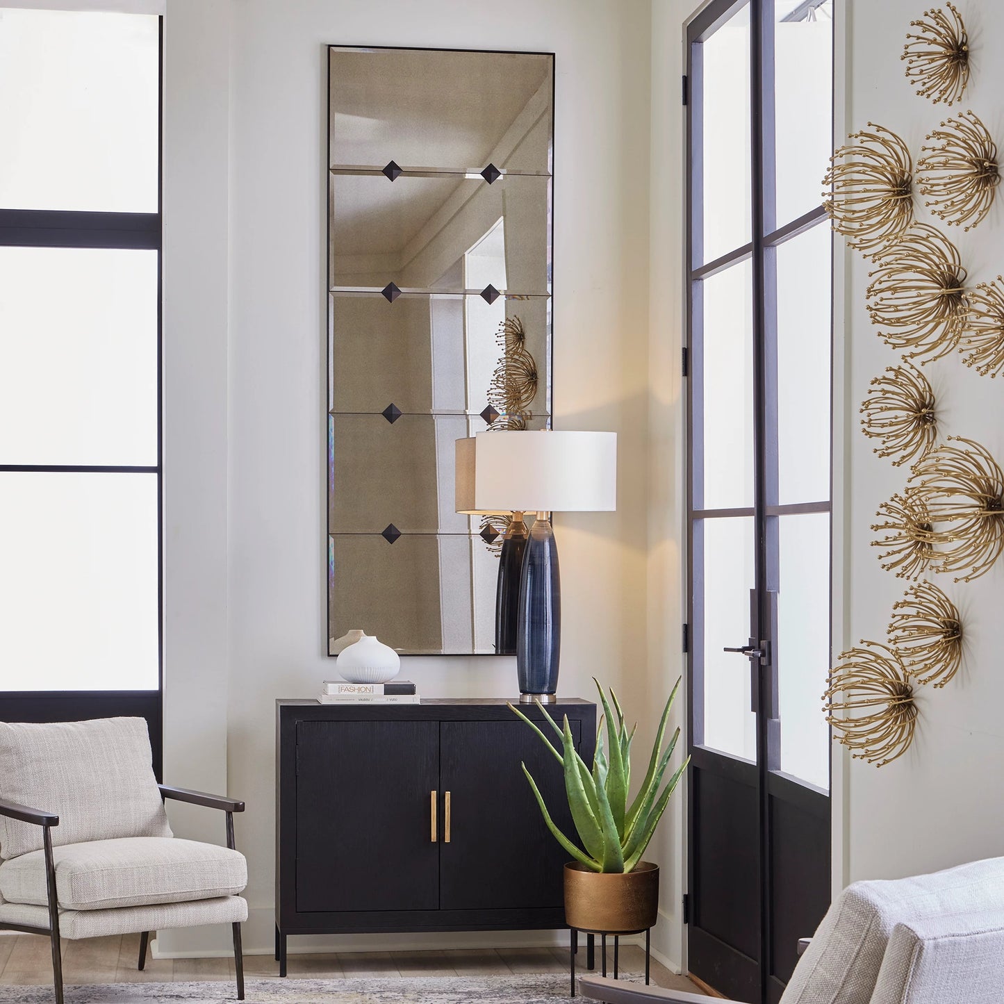 002 SI-2146814 | Lifestyle | Serchio Oversized Mirror by Uttermost in black. Made from iron, mirror, mdf in a modern style.