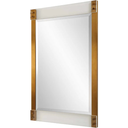 Nera Plated Mirror by Uttermost in brass. Made from stainless steel, acrylic, mirror, mdf in a modern style.
