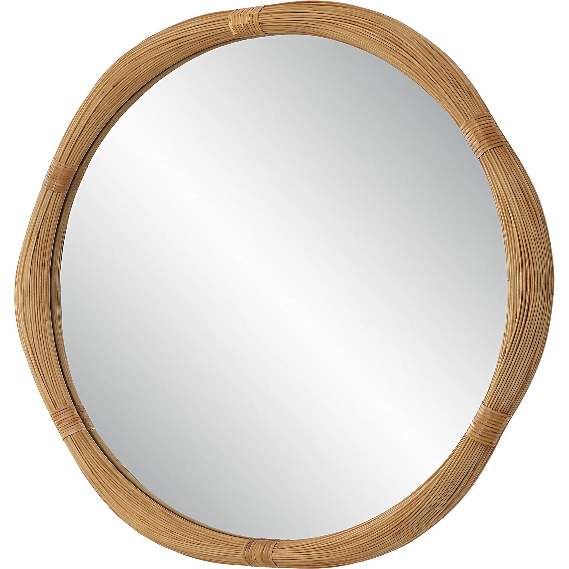 Salina Round Bamboo Mirror by Uttermost in natural. Made from mdf, bamboo, rattan, mirror in a transitional style.