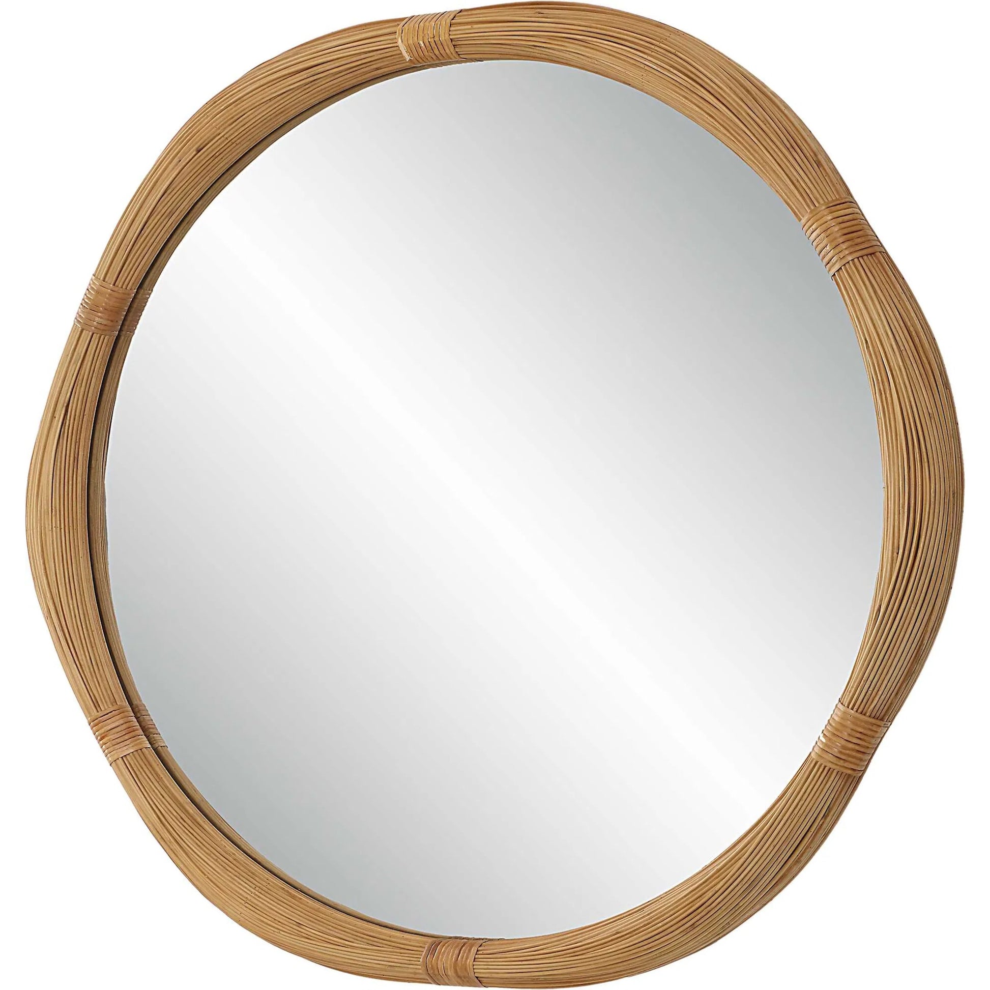 Salina Round Bamboo Mirror by Uttermost in natural. Made from mdf, bamboo, rattan, mirror in a transitional style.