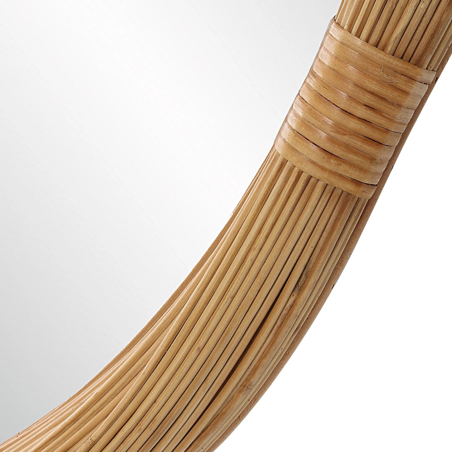 002 SI-2262130 | Closeup | Salina Round Bamboo Mirror by Uttermost in natural. Made from mdf, bamboo, rattan, mirror in a transitional style.