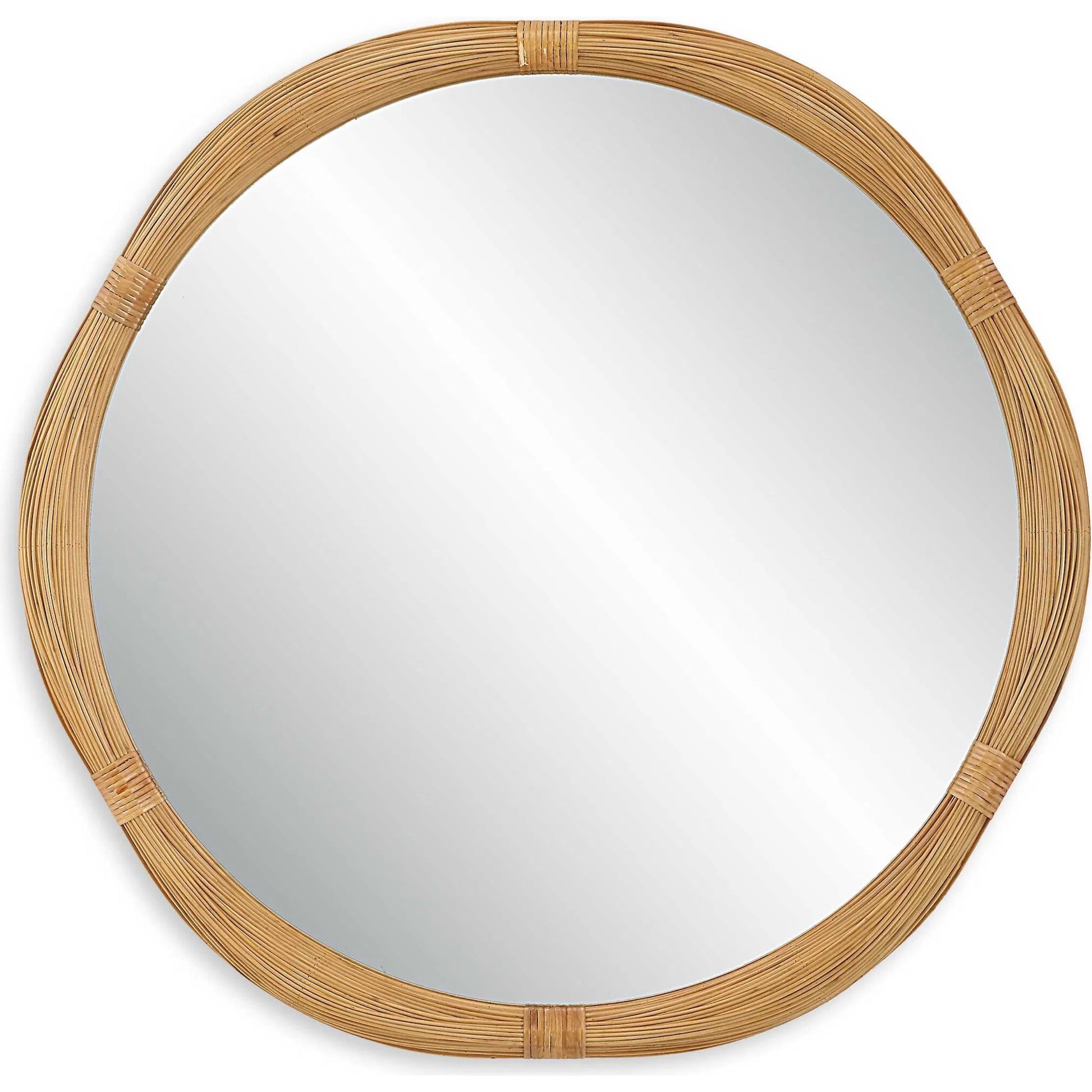Salina Round Bamboo Mirror by Uttermost in natural. Made from mdf, bamboo, rattan, mirror in a transitional style.