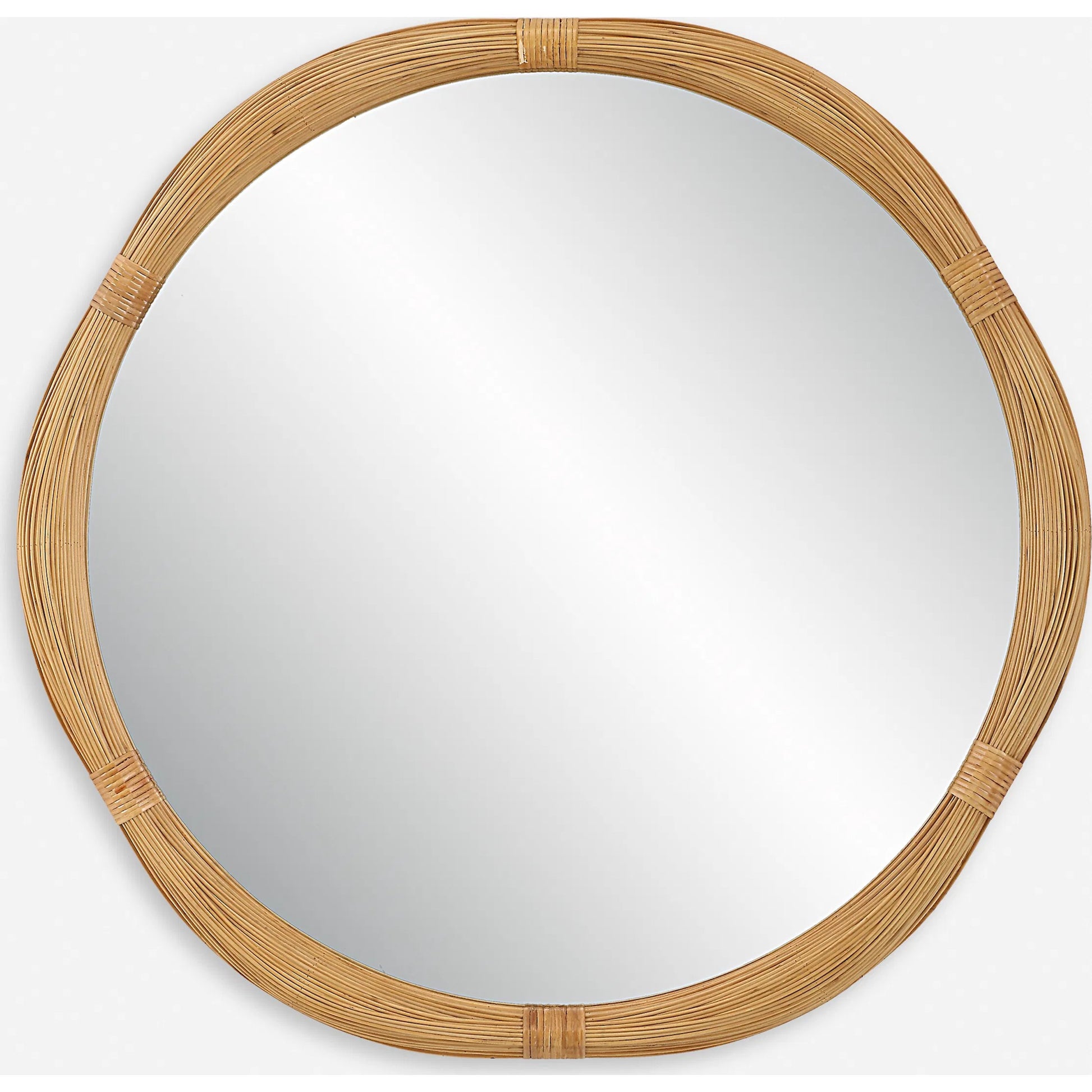 Salina Round Bamboo Mirror by Uttermost in natural. Made from mdf, bamboo, rattan, mirror in a transitional style.