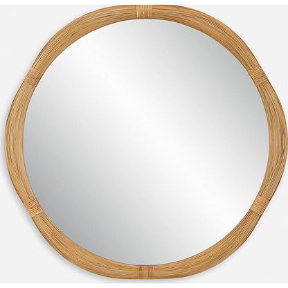 Salina Round Bamboo Mirror by Uttermost in natural. Made from mdf, bamboo, rattan, mirror in a transitional style.
