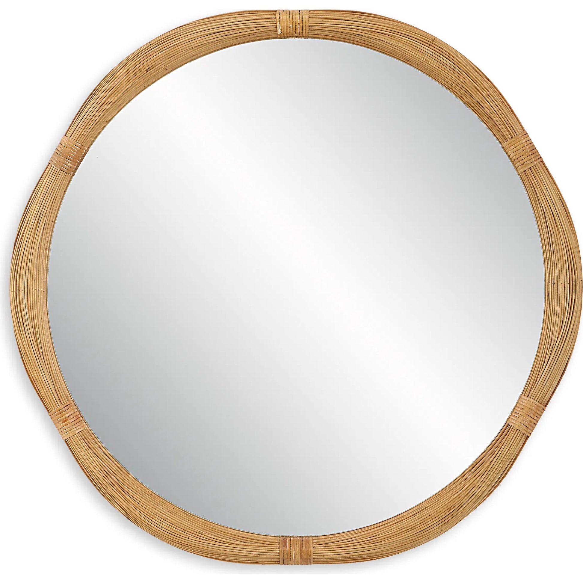 Salina Round Bamboo Mirror by Uttermost in natural. Made from mdf, bamboo, rattan, mirror in a transitional style.