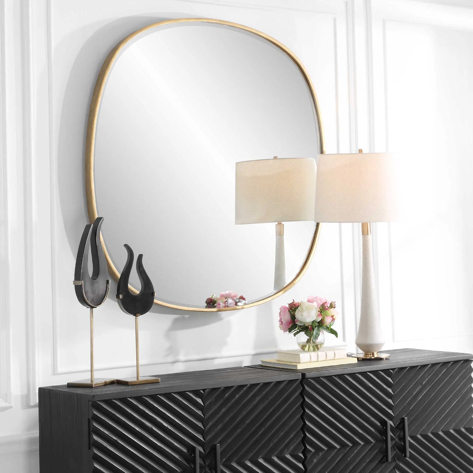 Webster Mirror by Uttermost in gold. Made from iron，mirror，mdf in a transitional style.