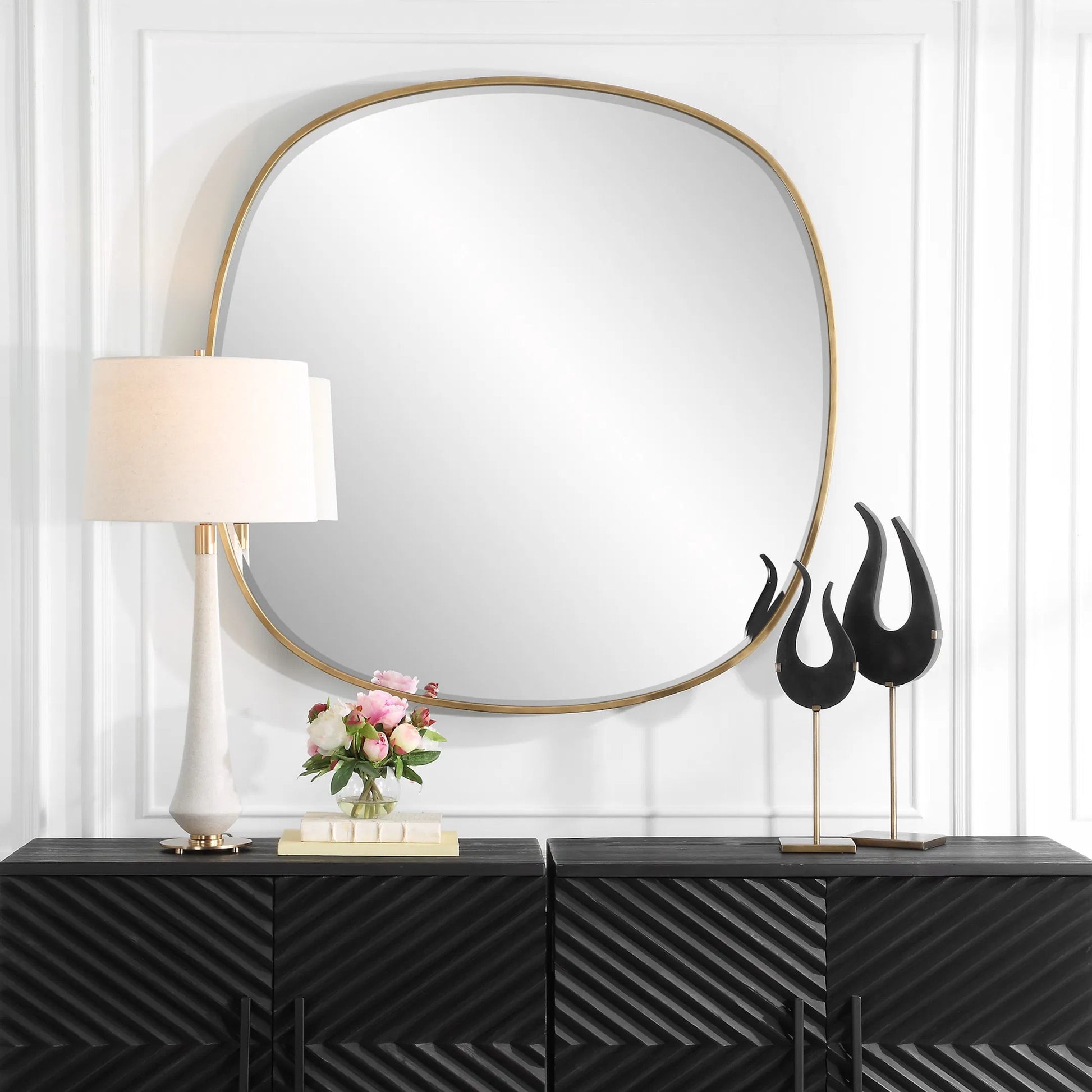 Webster Mirror by Uttermost in gold. Made from iron，mirror，mdf in a transitional style.