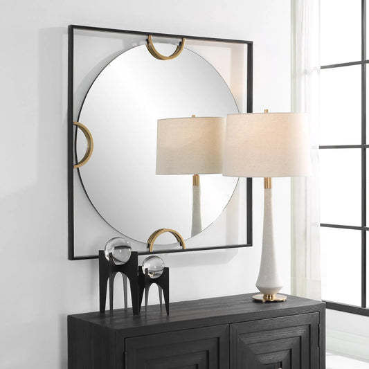 Hinson Square Mirror by Uttermost in gold. Made from iron, mirror in a unique style.