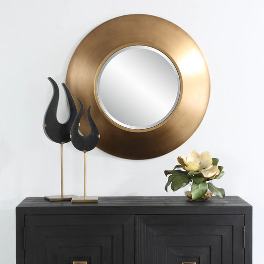 Contessa Round Mirror by Uttermost in gold. Made from mirror, iron in a modern style.
