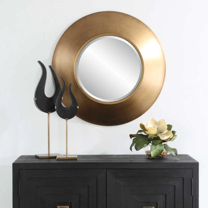 Contessa Round Mirror by Uttermost in gold. Made from mirror, iron in a modern style.
