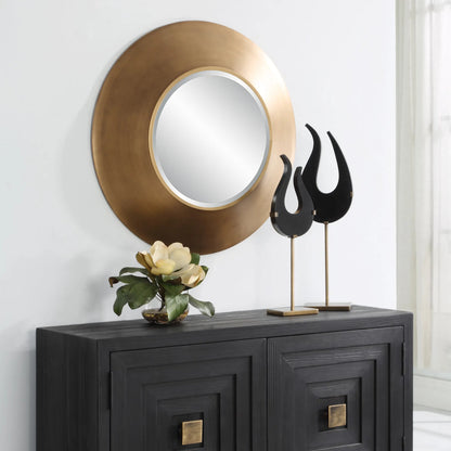 Contessa Round Mirror by Uttermost in gold. Made from mirror, iron in a modern style.