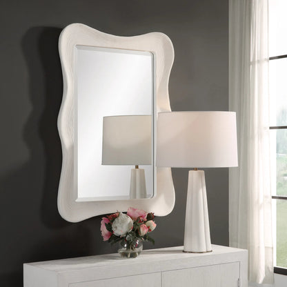 Whitehaven Wavy Rectangle Mirror by Uttermost in white. Made from resin, glass, mdf in a modern style.