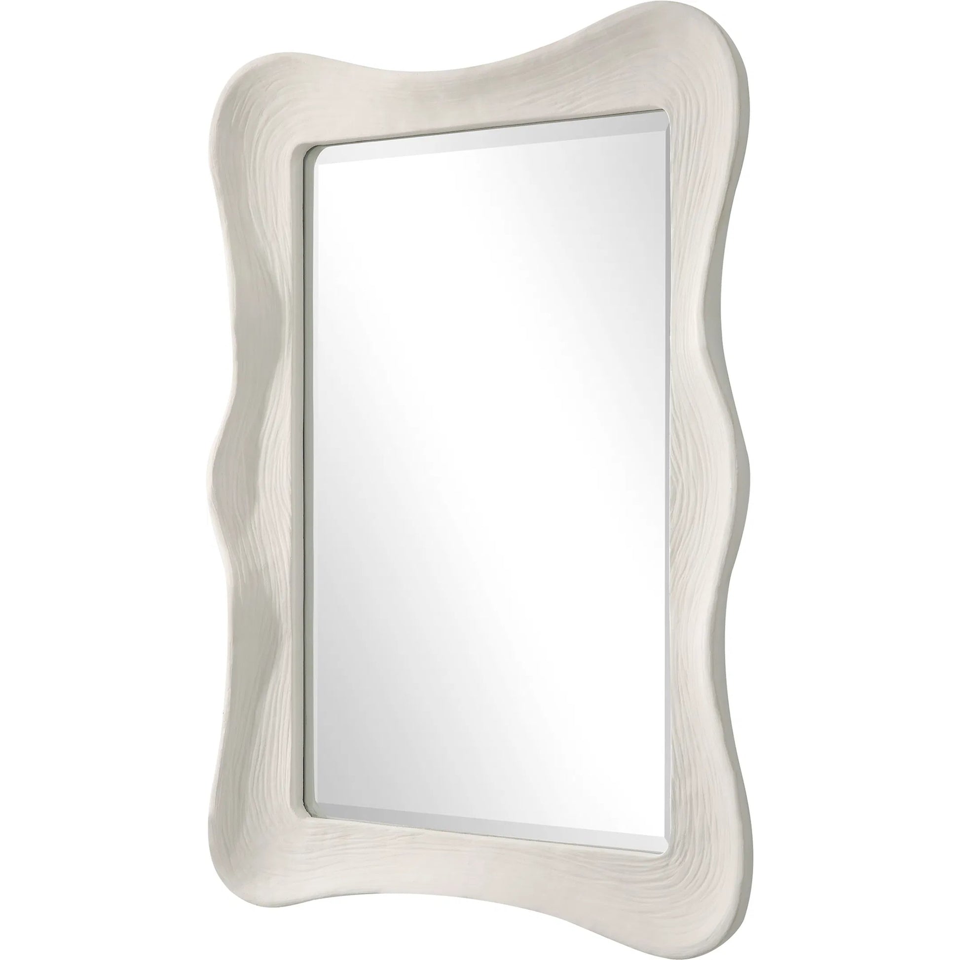 Whitehaven Wavy Rectangle Mirror by Uttermost in white. Made from resin, glass, mdf in a modern style.