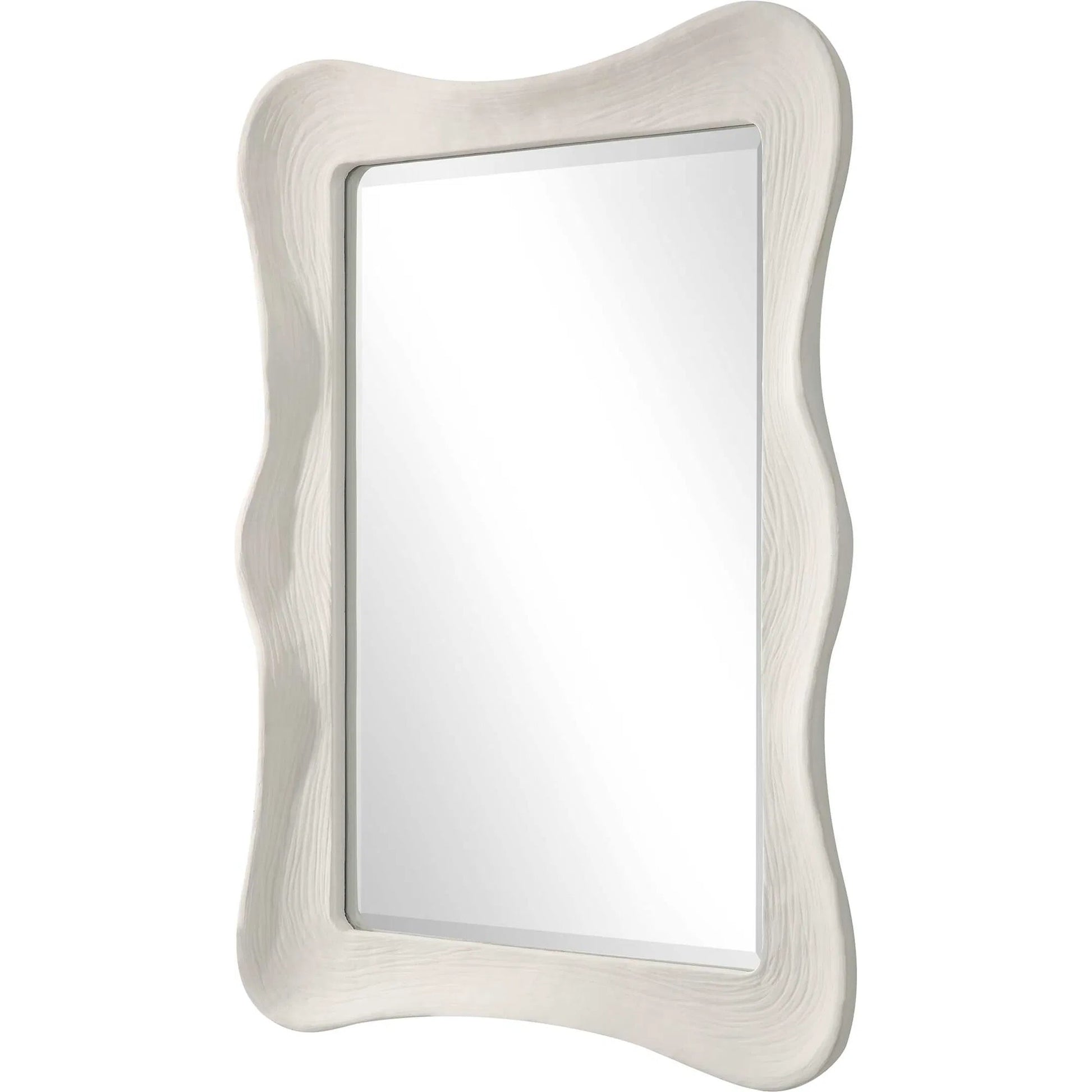 Whitehaven Wavy Rectangle Mirror by Uttermost in white. Made from resin, glass, mdf in a modern style.