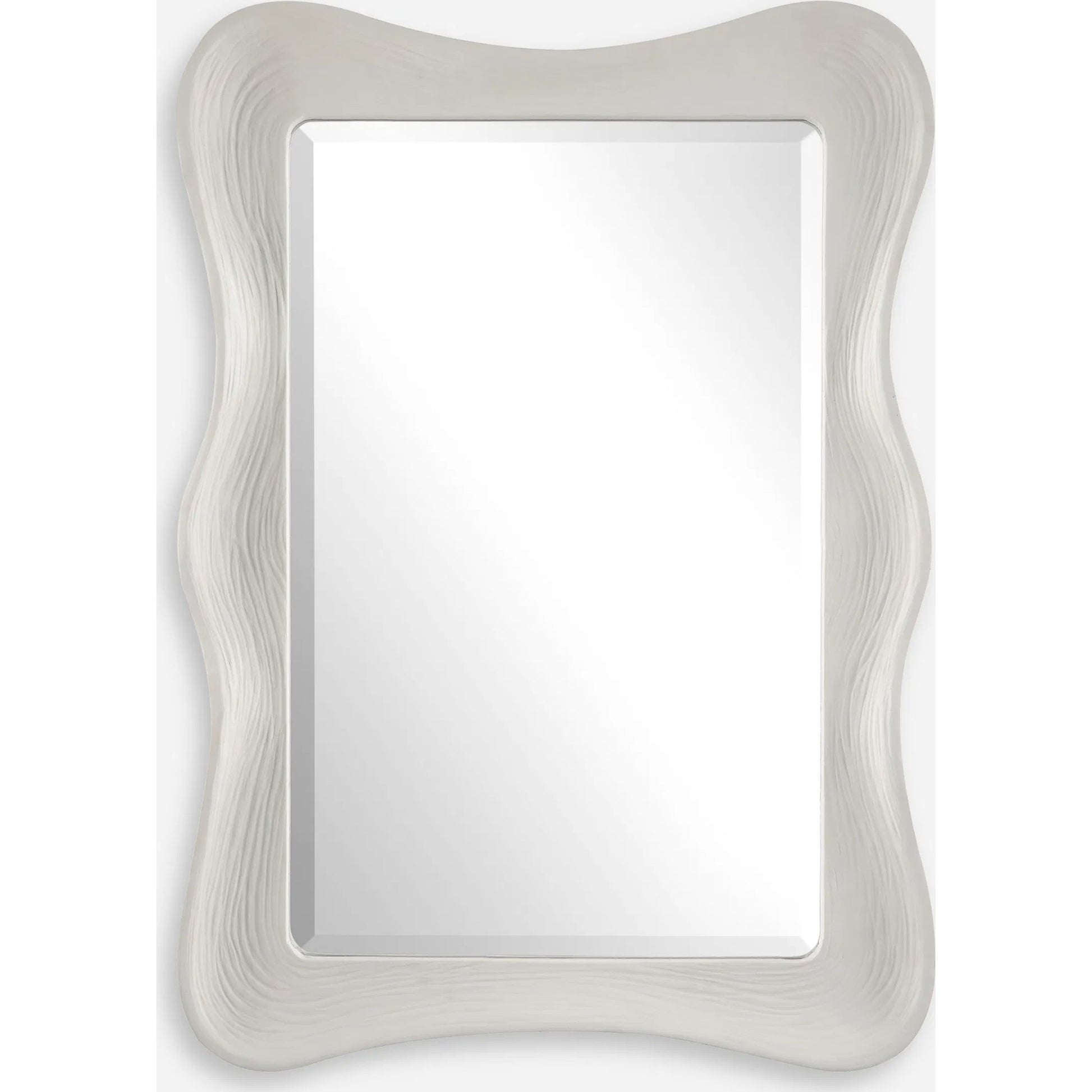Whitehaven Wavy Rectangle Mirror by Uttermost in white. Made from resin, glass, mdf in a modern style.