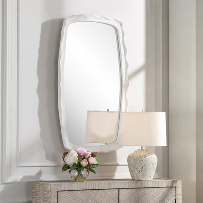 Marbella Mirror by Uttermost in white. Made from iron, mdf, glass, resin in a transitional style.