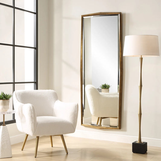 On Point Dressing Mirror by Uttermost in gold leaf. Made from mirror, mdf in a unique style.