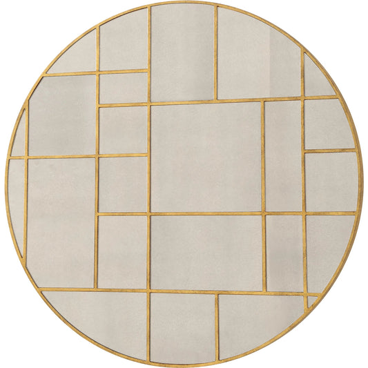 Geometric Round Mirror by Uttermost in gold leaf. Made from mirror, mdf in a unique style.